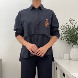 NEW THURSDAY ISLAND NAVY LOOSE FIT BUTTON UP SHIRT